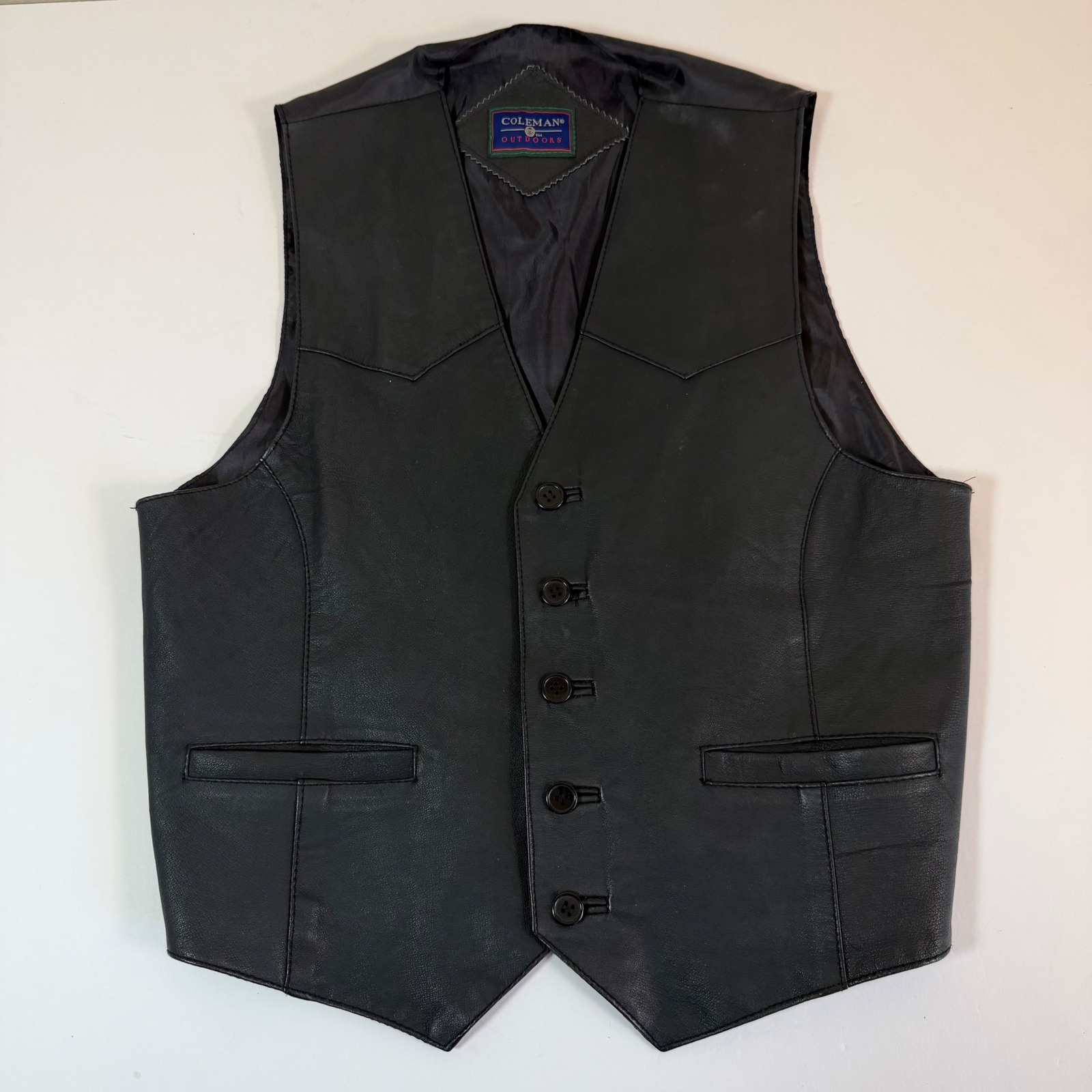 Coleman Outdoors Mens Black Genuine Leather Vest Medium Western Biker